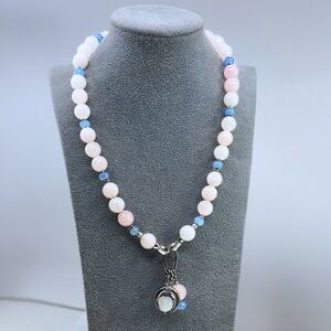 Rose Quartz & Aquamarine Natural Gemstone Necklace with Detachable Pendant